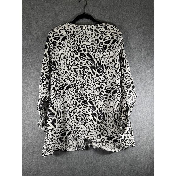 JM Collection Blouse Women 18W Animal Print Linen Long Sleeve Button Front Matur - Picture 6 of 8